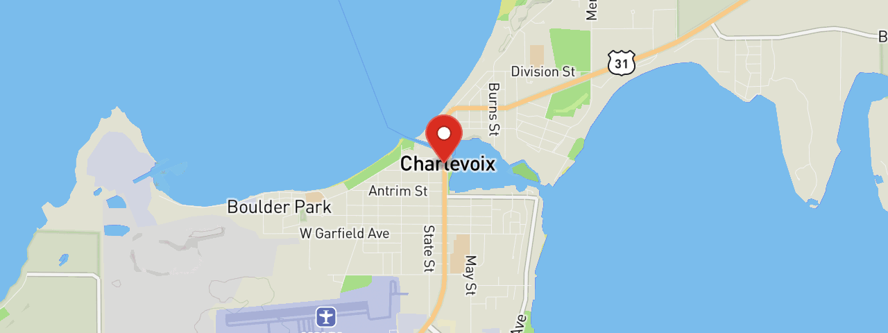 Map showing 231 Bridge St, Charlevoix, MI 49720
