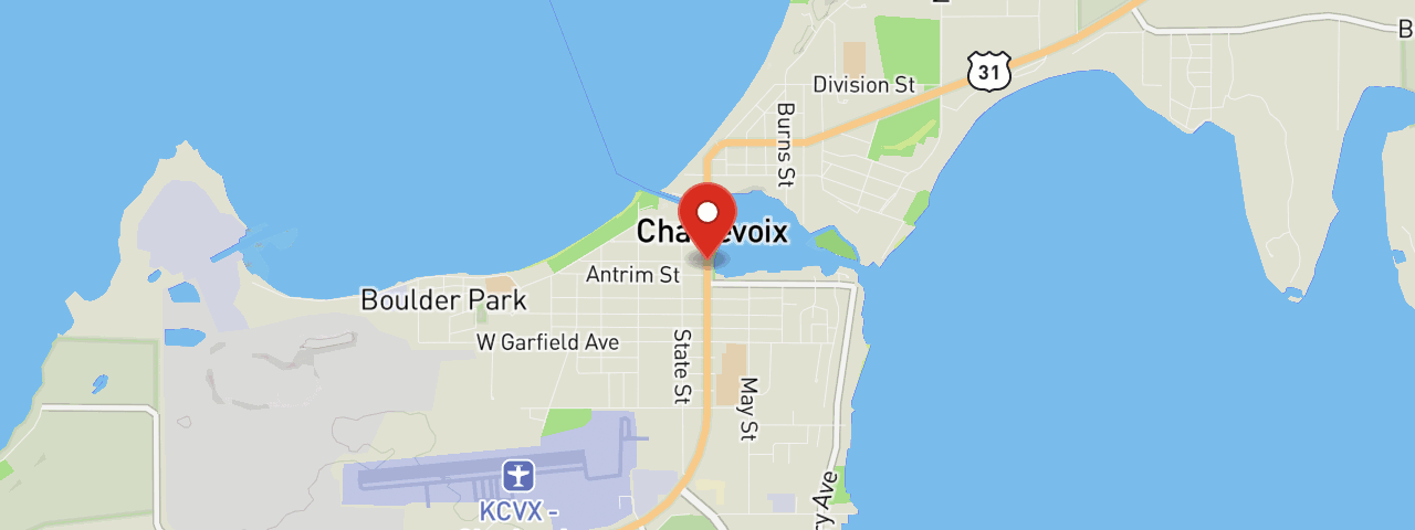 Map showing 423 Bridge Street, Charlevoix, MI 49720